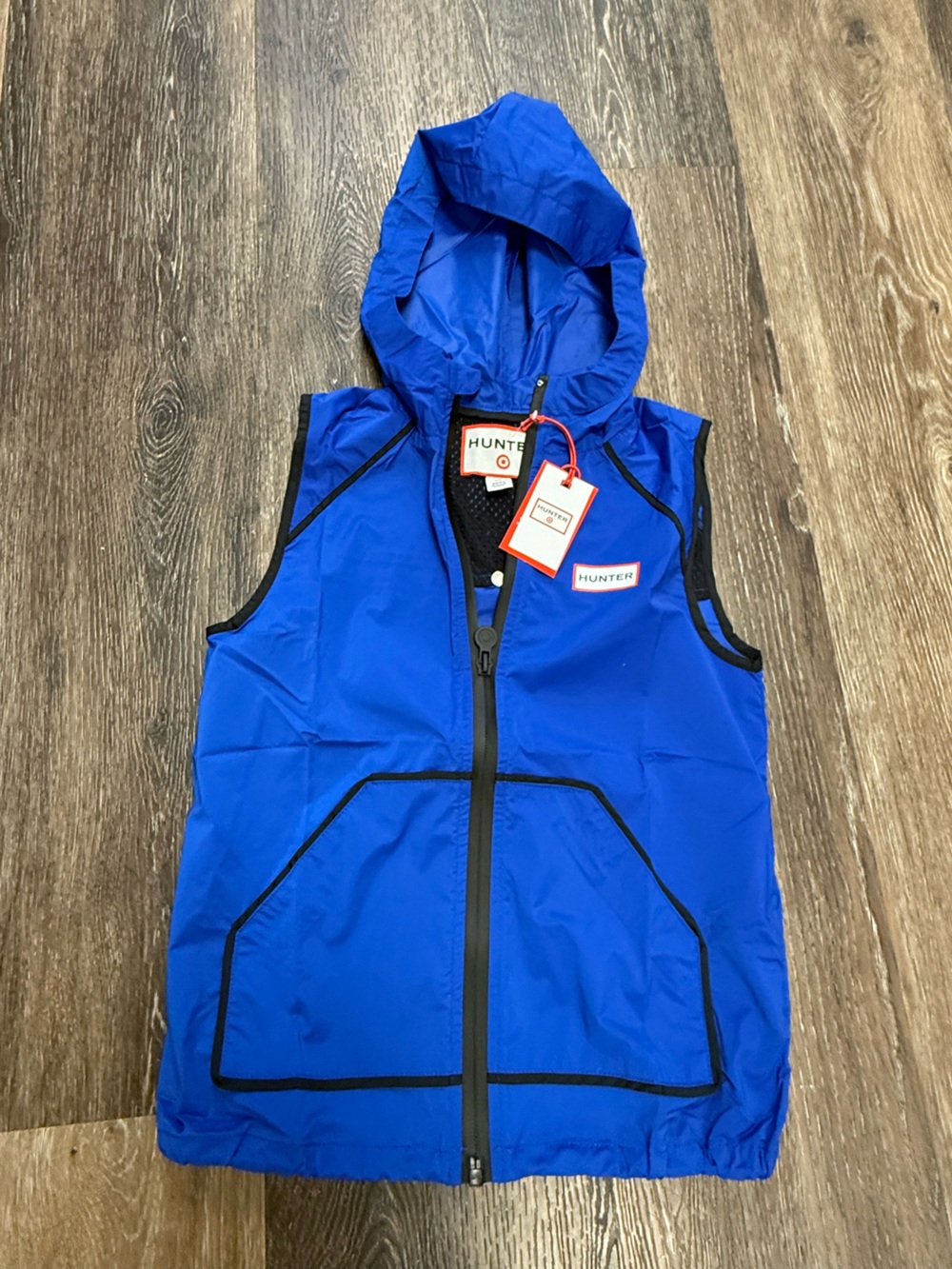 Hunter Kids Royal Blue Hooded Rain Vest with Black Trim